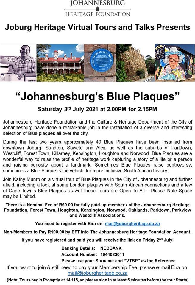 Johannesburg's Blue Plaques Talk 3 July 2021 The Heritage Portal